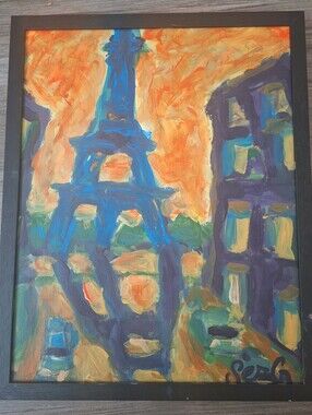painting Eiffel tower Abstract 11x14 PRINT FRAME NOT INCLUDED